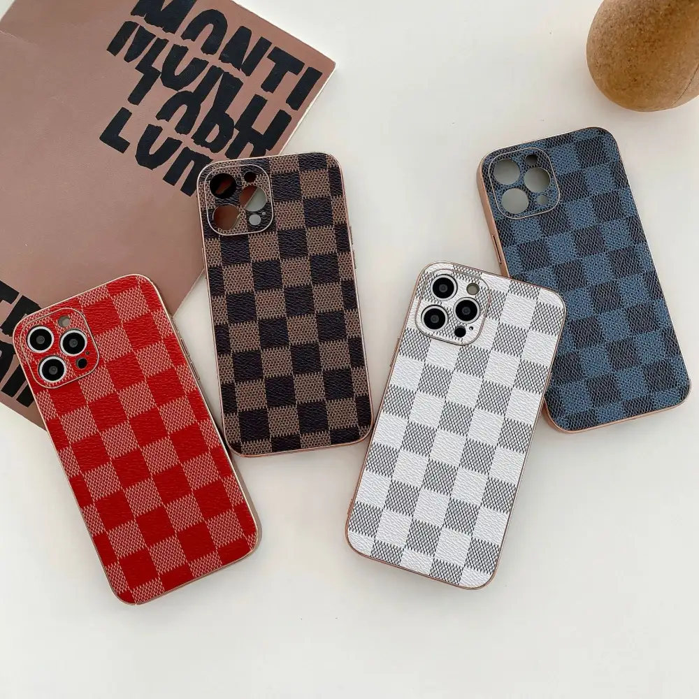 All-inclusive Galvanized Plaid Leather Texture Checkerboard Mobile Phone Case