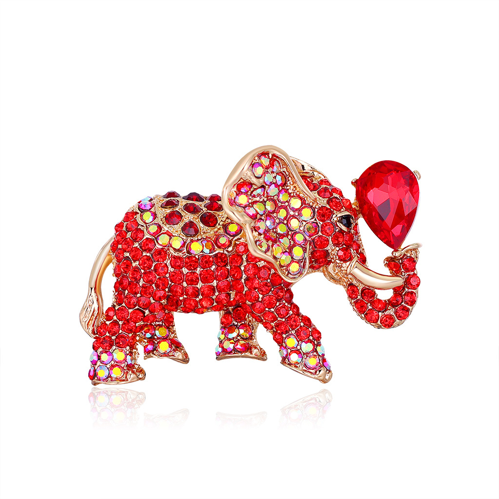 Alloy Full Diamond Acrylic Elephant Brooch Red - Shop at LoveMi
