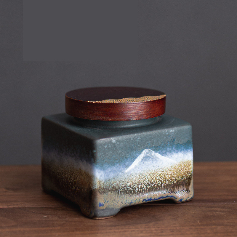 Ceramic Portable Moisture Proof Sealed Jar With Wooden Lid Pingchuan Guangye Square - Shop at LoveMi