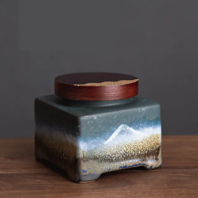 Ceramic Portable Moisture Proof Sealed Jar With Wooden Lid Pingchuan Guangye Square - Shop at LoveMi