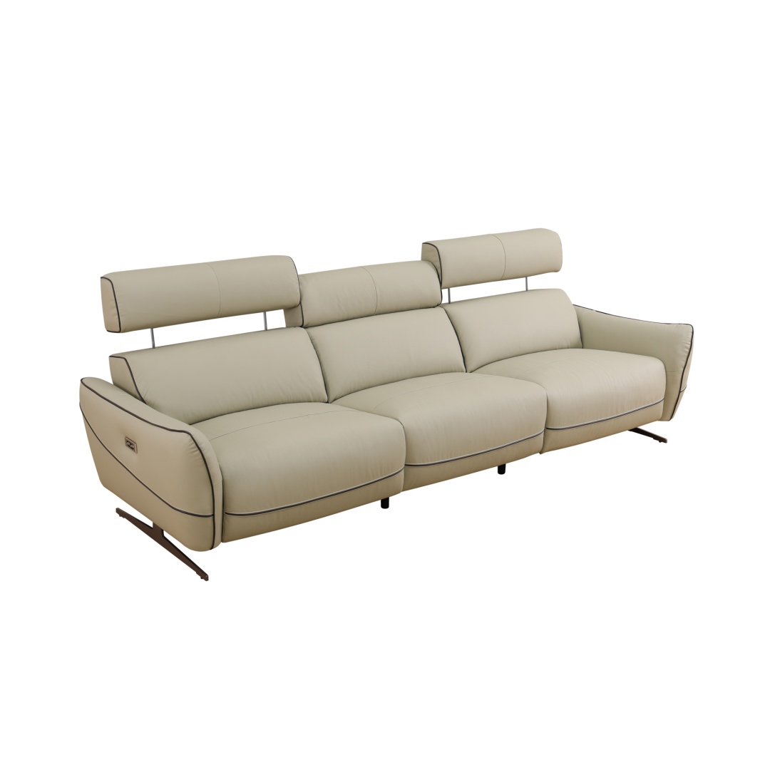 Pickup Only--Beige Top Grain Leather And PVC 3-Piece Living Room Recliner Sofa Set