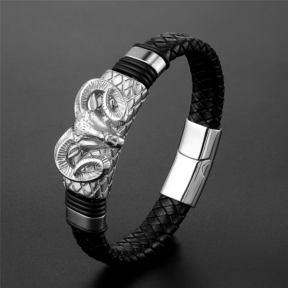 Men's Constellation Stainless Steel Leather Braided Bracelet