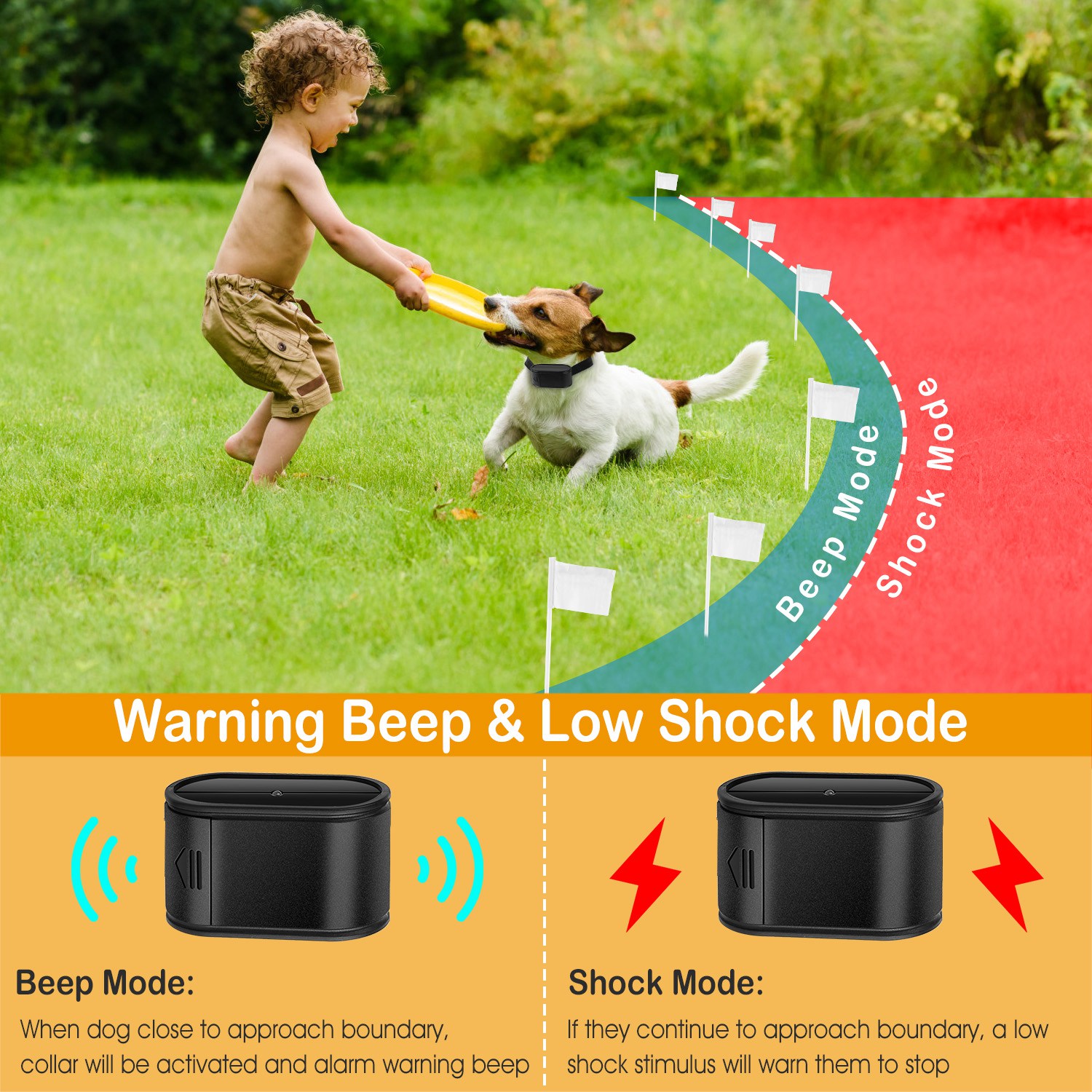1Set Electric Dog Fence System Pet Tone Shock Boundary Containment Water Resistant Collar Receiver For Small Medium Large Dog — foto 21