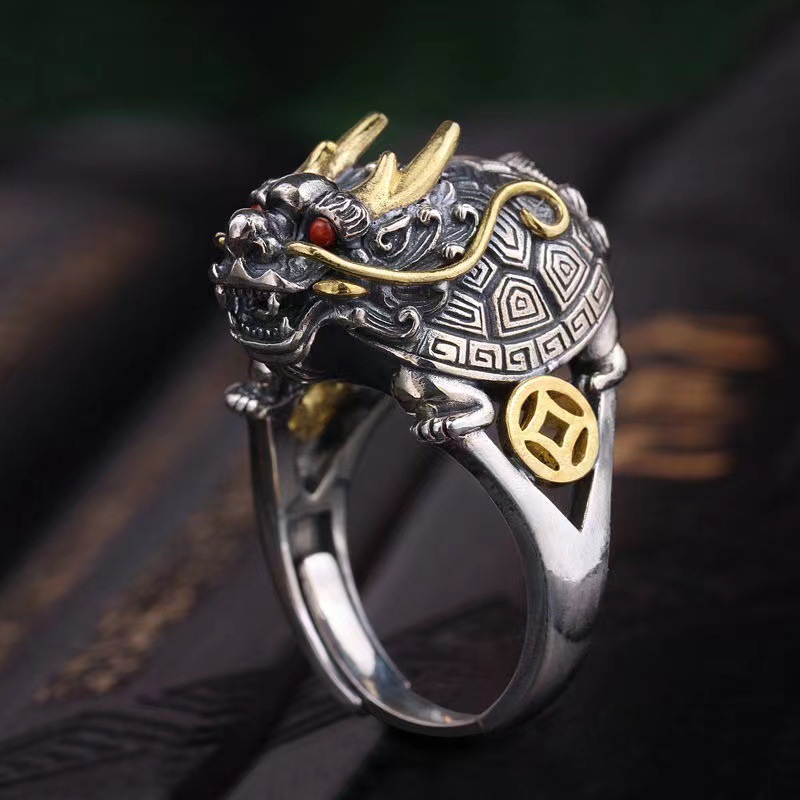Men's Vintage Open Sculpture Dragon Turtle Ring