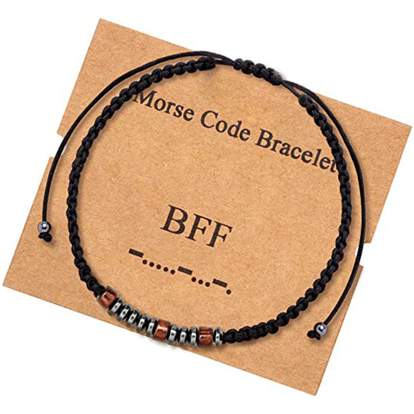 Title 3, Morse Code Bracelet Black Gallstone Wood Beads