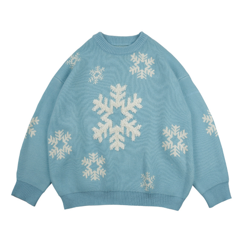 High Street Color Block Love Pattern Crew Neck Sweater Retro Casual Pullover