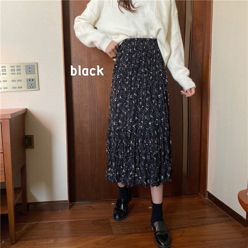 Skirt Women Summer New Irregular Korean Style Pleated Floral Skirt