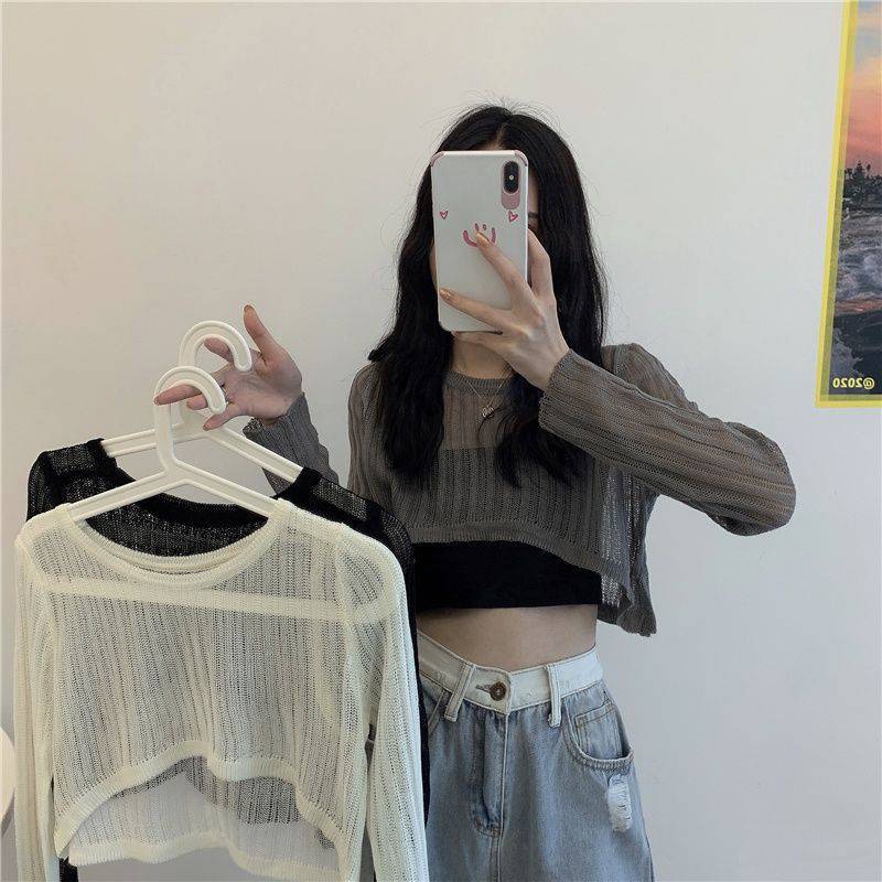 Women's Fashion Hollow High Waist Long Sleeve Sunscreen Top