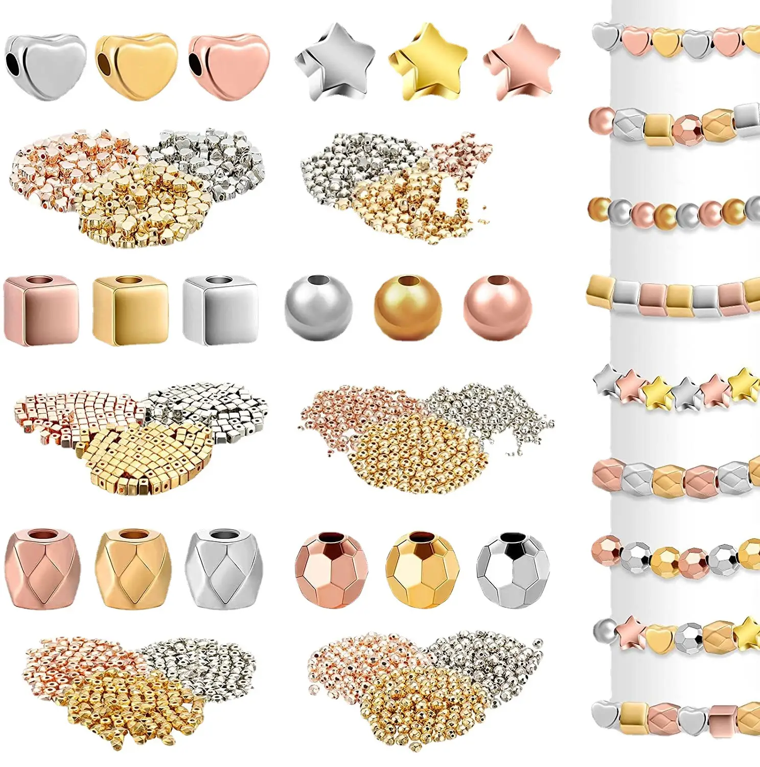Various Spaced Beads Gold Loose Orb Squares