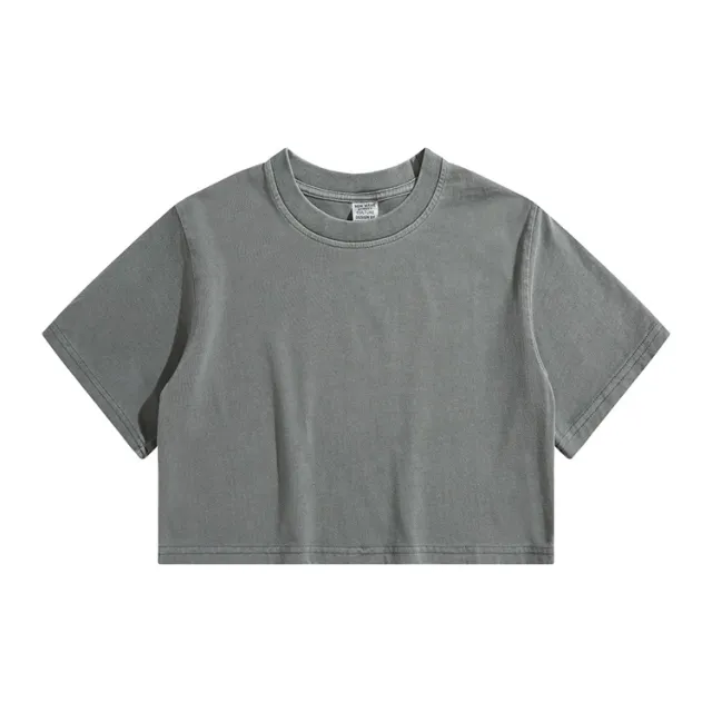 High Waist Cropped T Shirt With Navel Design Medium Grey - Shop at LoveMi