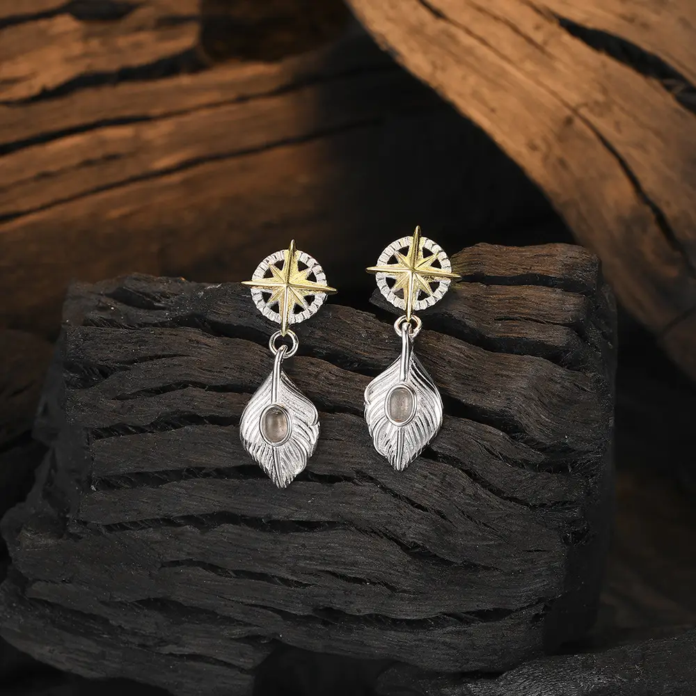 Sterling Silver Feather Labradorite Stud Earrings Minority Design