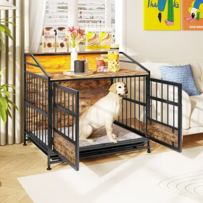 Multi-function Furniture Style Dog Crates With Storage, Dog Crate Furniture Large Wooden Dog Kennel With Double Doors, For Large Medium Dog Indoor,...