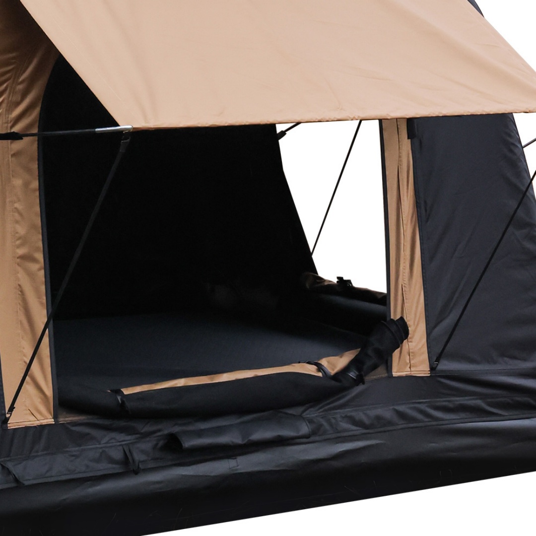 Foldable 2-3 People Amphibious Inflatable Car Roof Top Tent For Camping Outdoor Glamping Camping Tent For SUV,Truck  Without Ladder, Two-tone Style, Khaki & Black