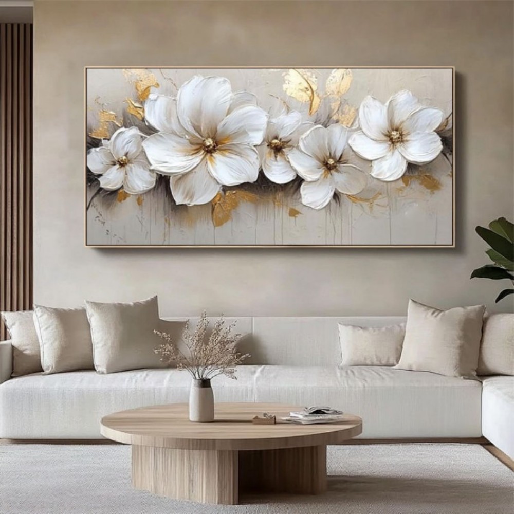 Abstract Flower Oil Painting On Canvas Large Wall Art Minimalist Floral Art Handmade Painting White Modern Home Decor For Living Room 3