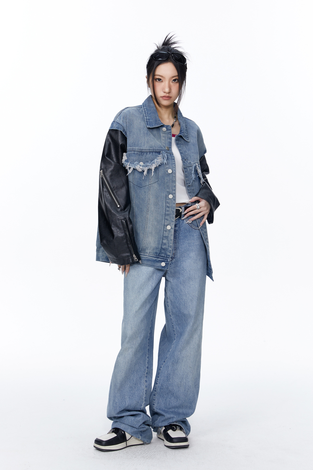 Title 3, Loose Wash Splicing Denim Jacket Coat