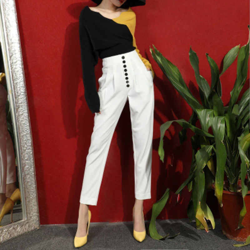 Women In Trousers And High-waist Suits Show Thin Radish