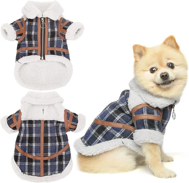 Pet Two Legged Clothes Autumn And Winter Plaid Warm Lamb Velvet Blue - Shop at LoveMi