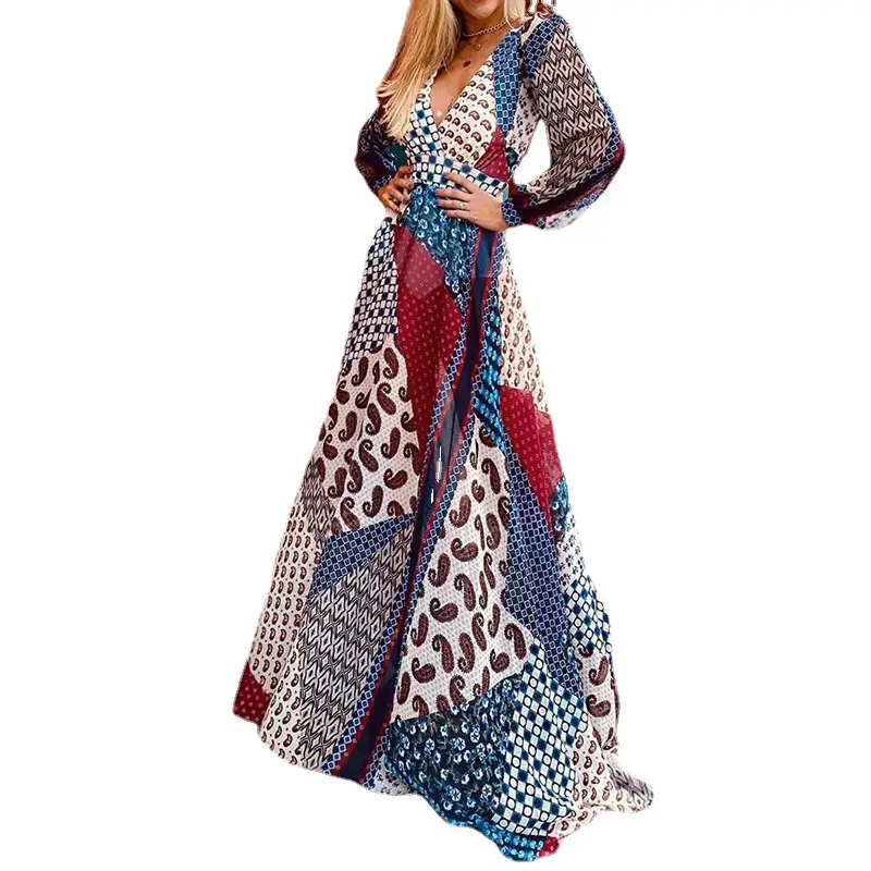 Backless Temperament Printed Bohemian Dress