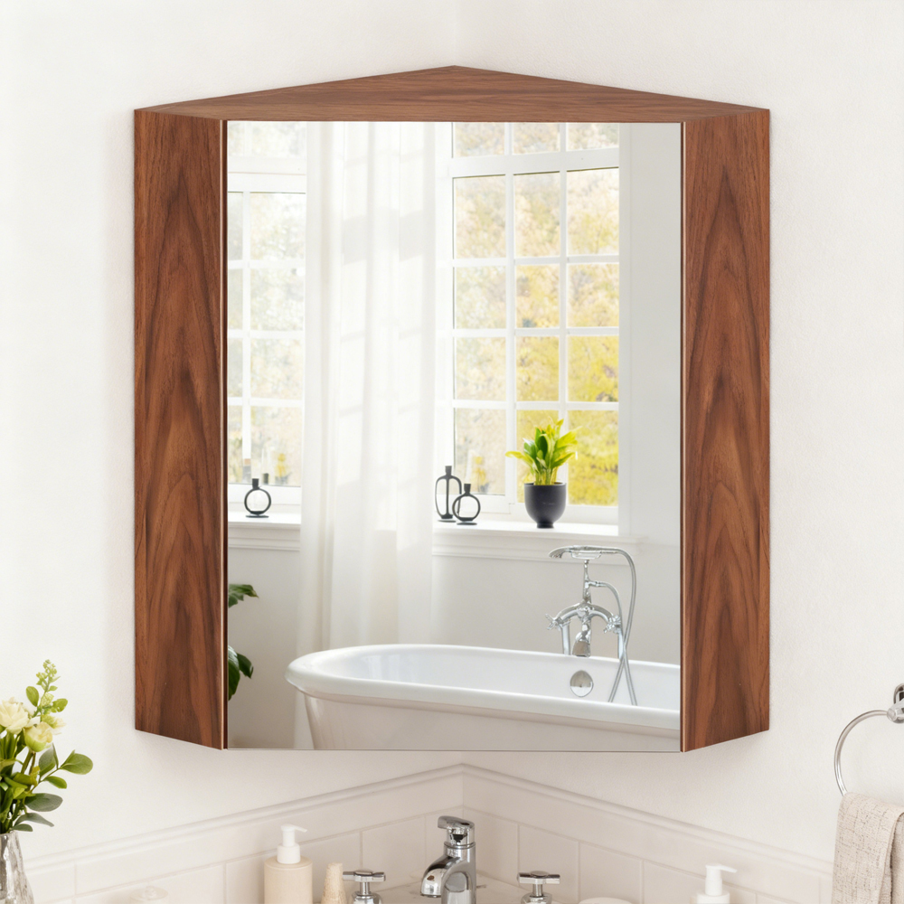 Corner Medicine Cabinet With Mirror With Open Mirror Door And Adjustable Shelf