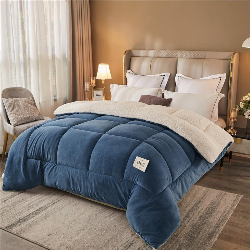 1PC Reversible Sherpa Comforter, Ultra Warm Thick Plush Bedding Quilt For Cold Winter