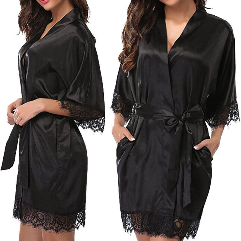 UK Satin Robe Wedding Bride Bridesmaid Kimono Dressing Gown Sleepwear Bathrobe — image 5