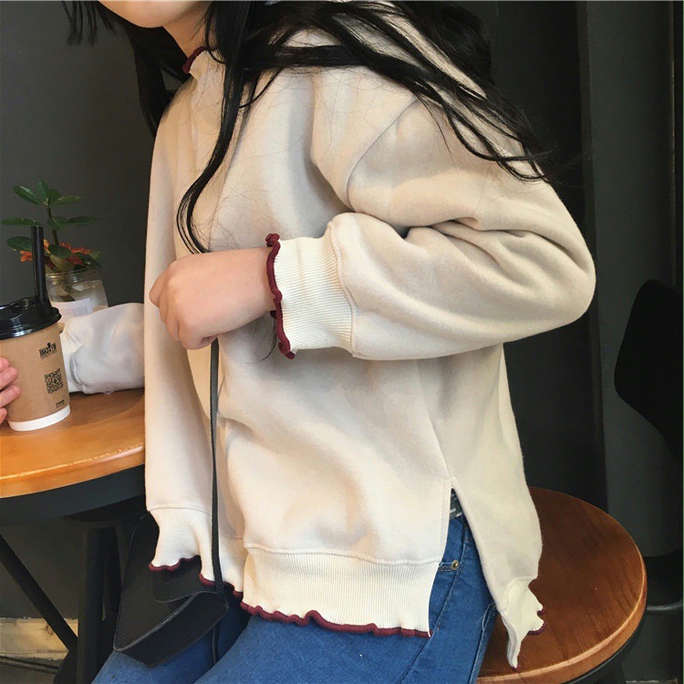 Autumn Korean Style Half High Neck Pullover Student Sweater With Wood Ears