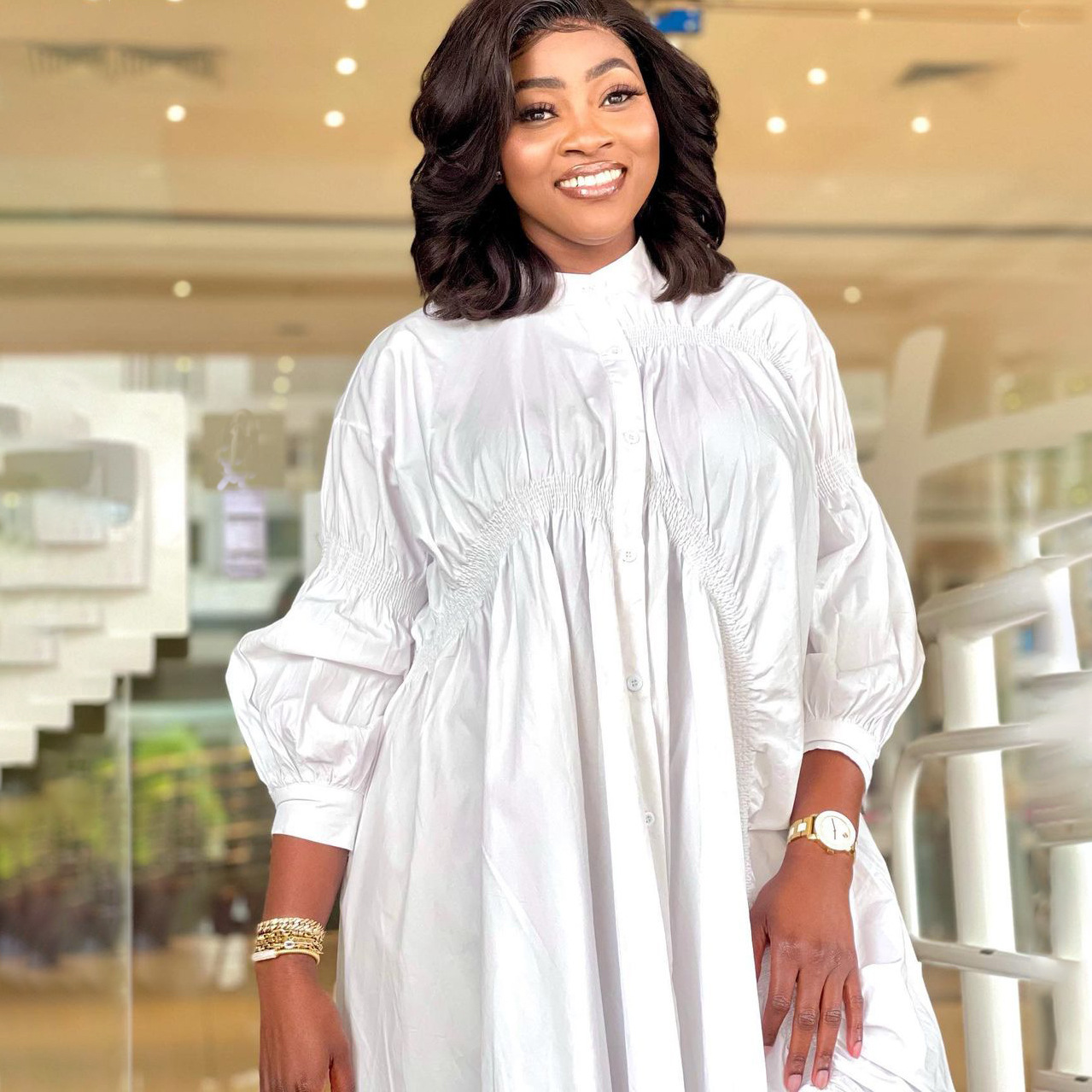 Cotton Pleated Loose Plus Size Dress White - Shop at LoveMi