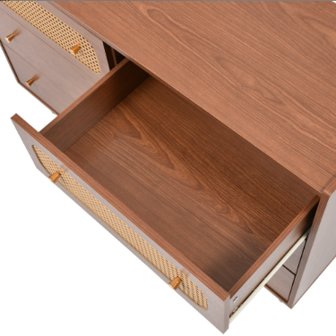 Rattan Sideboard Cabinet For Living Room, Chest Of Drawers With 6 Walnut - 40D — image 8