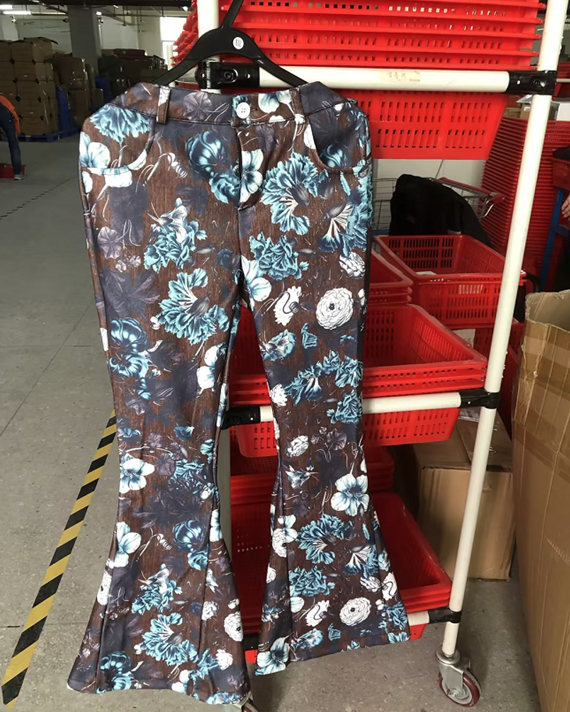Fashion Gradient Floral Print Denim Flared Pants Blue - Shop at LoveMi