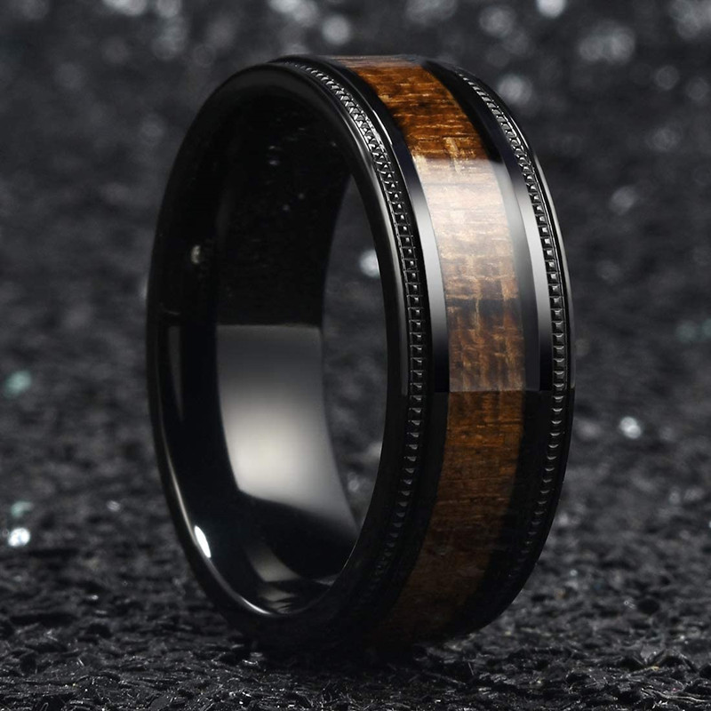 Title 4, Wood Grain Stainless Steel Ring A stylish and d...