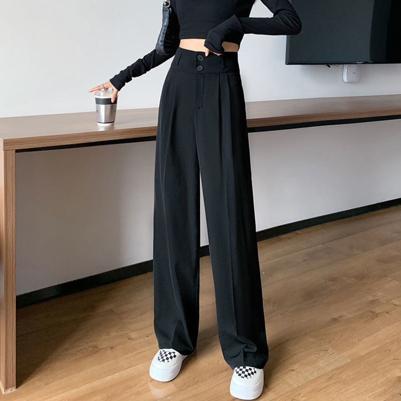 Two-button Black Loose-fitting Wide-leg Pants