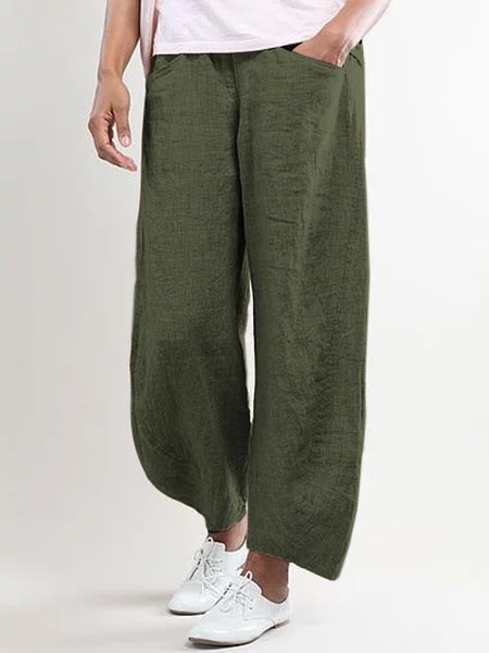 Title 6, Pure Color Cotton And Linen Cropped Casual Pants