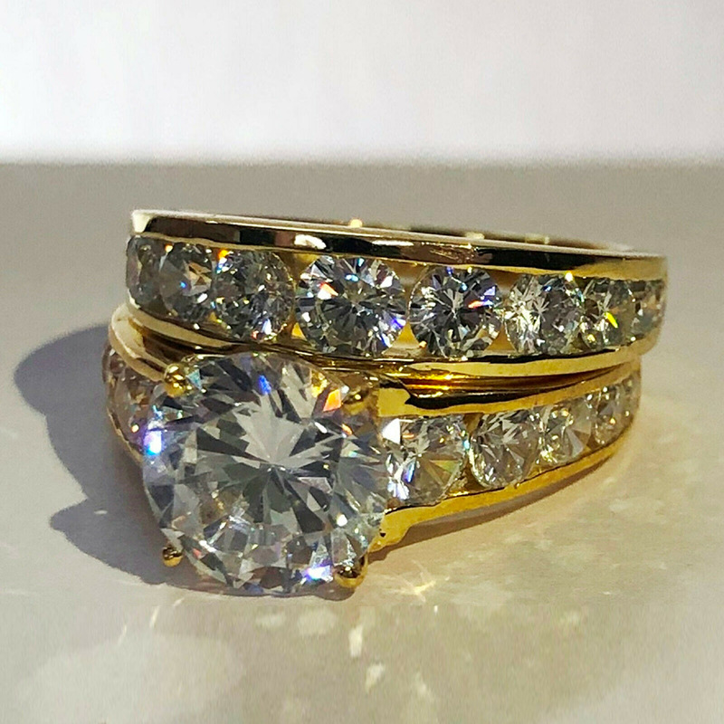 Title 5, Luxury Wedding Rings Gold Plated Full Rhineston...