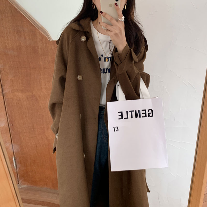 French Vintage Lapel Double Row Buckle Waist Jacket Coffee Color - Shop at LoveMi