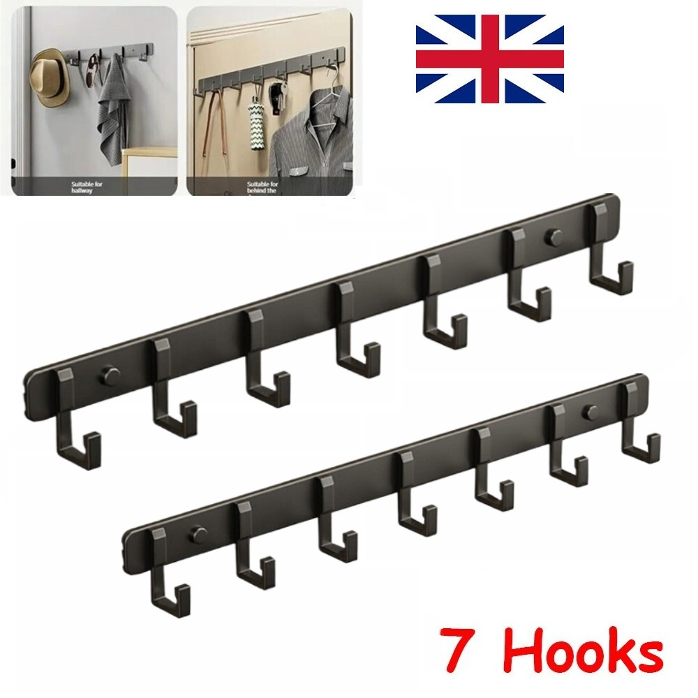 7 Hooks Wall Mounted Hanger Key Coat Clothes Door Holder Rack Hook Aluminum — image 8