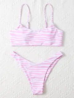 Ladies Fashion Swimwear Two Piece Bikini - Pink - View 1
