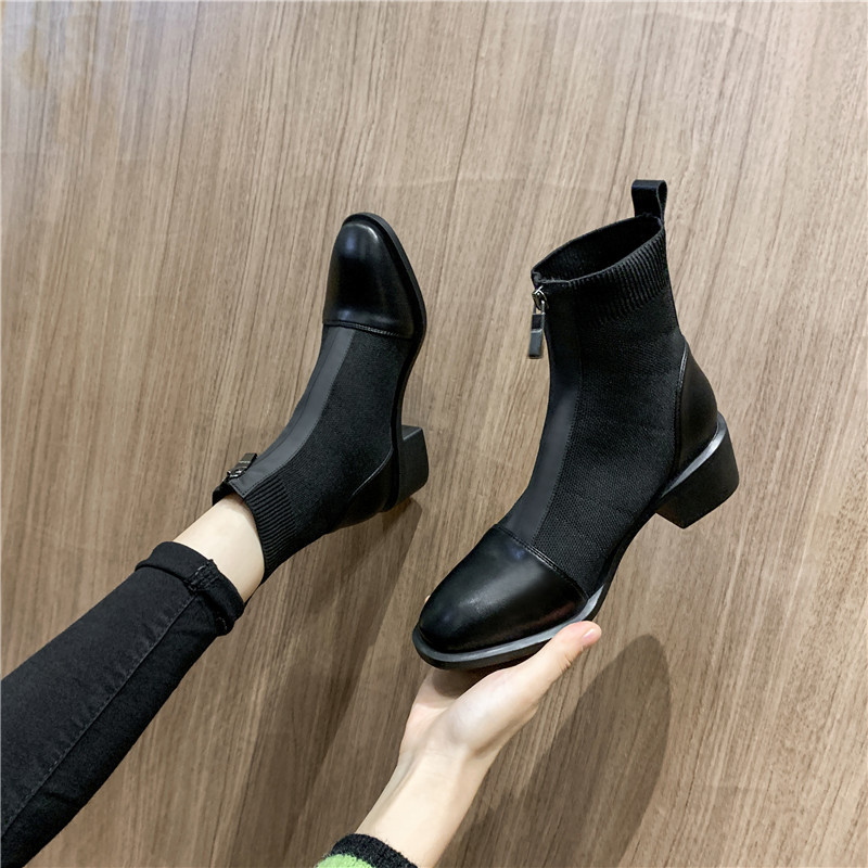 Title 2, All-match thick heel front zipper Martin boots