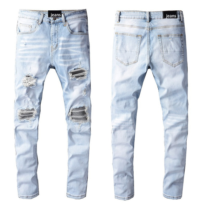 Title 5, Hellblaue Herren Jeans mit Rissen und Stickerei...