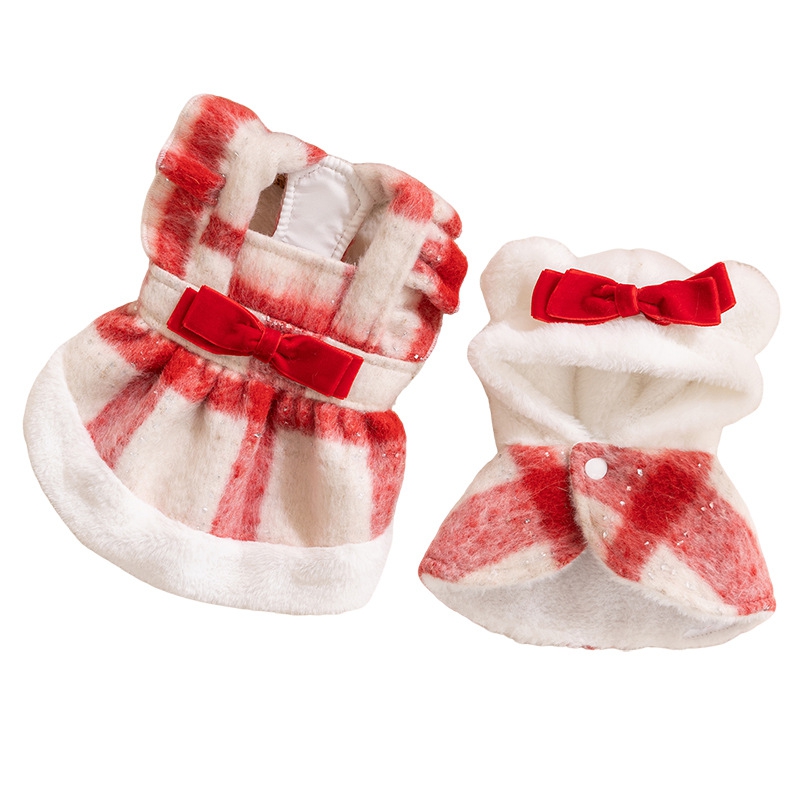 Christmas Sweetheart Teddy Cotton Dress Puppy Winter Skirt Warm Two legged Bichon Clothes Pet Supplies Twopiece Set - Shop at LoveMi
