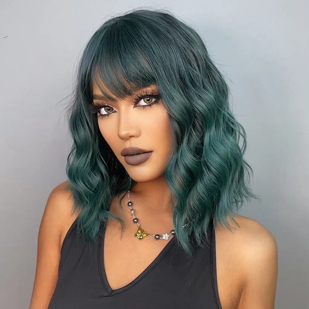 Full-head Wig Chemical Fiber Air Bangs Green