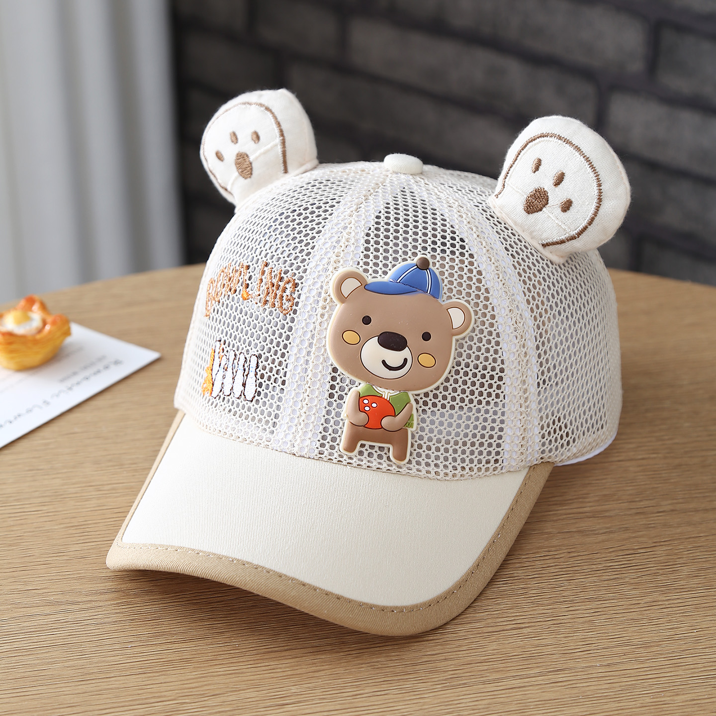 Summer Cute Drawing Board Bear Boys' And Girls' Hat Mesh Hat For Children Duckbill Cap Breathable Full Mesh Baseball Cap