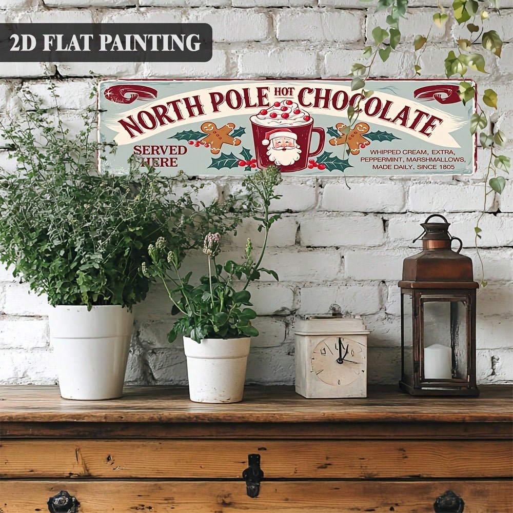 Vintage Arctic Hot Chocolate Metal Sign 16x4, Aluminum Christmas Wall Decor - thumbnail