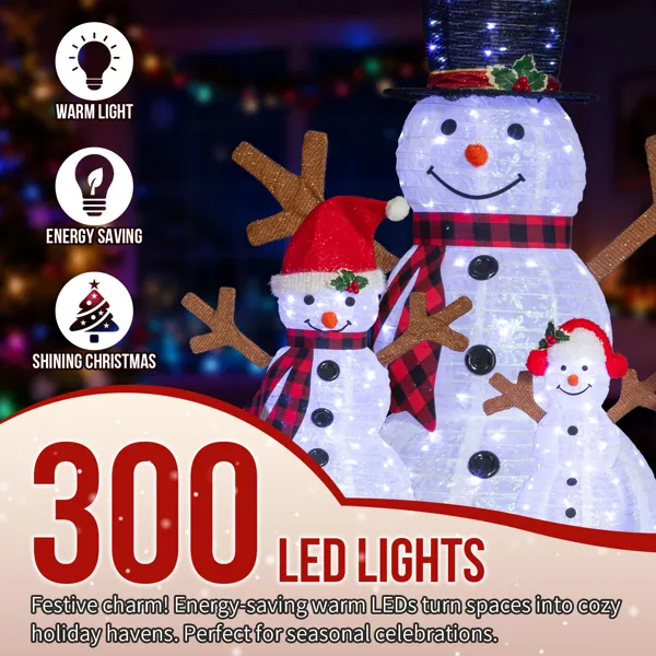 Set Of 3 Lighted Snowman Family Christmas Yard Decorations, 4FT 3FT 2FT Pre-lit Pull Up Snowman With 270 White LEDs, For Xmas Outdoor Holiday Indoor Decor Lighted Holiday Displays image 2