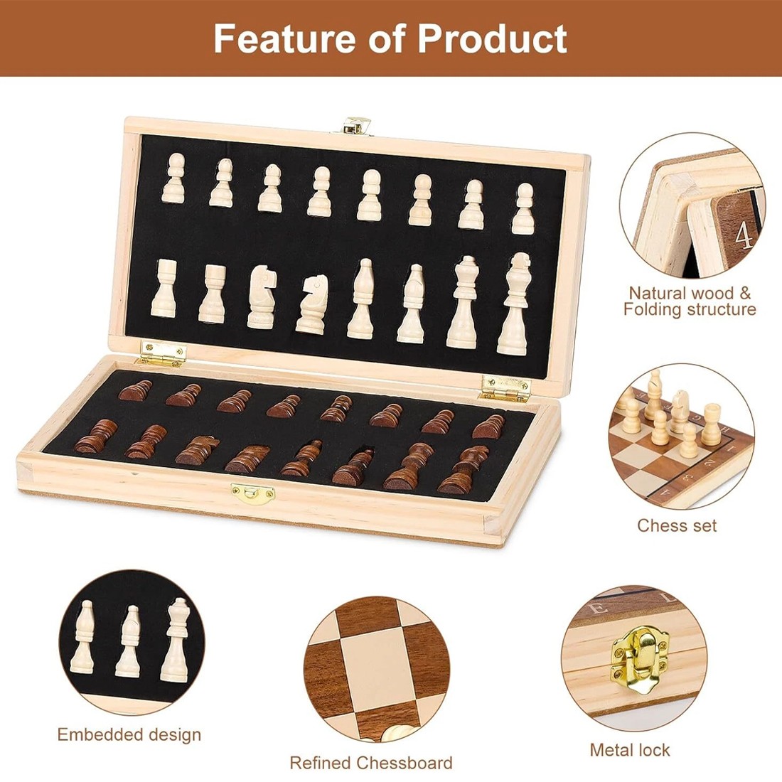 Wooden Magnetic Chess Set, Walnut Wood Color, Two-in-one Folding — image 6