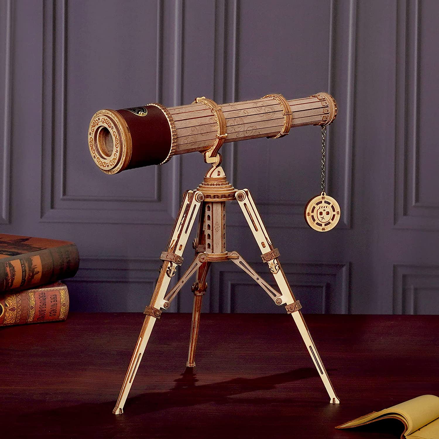 ROKR 3D Puzzles For Adults Wooden Telescope Building Model Kit With Tripod For Adults -3X Magnification Science Kit Gifts