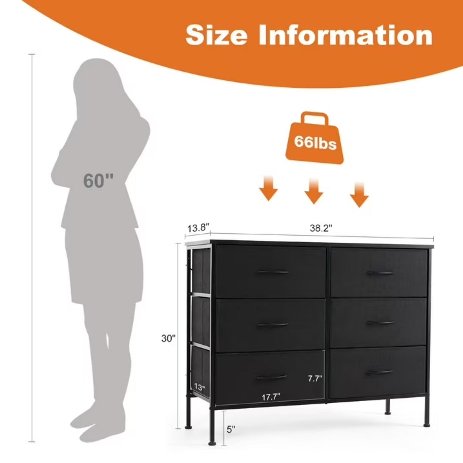 Fabric 6 Drawer Dresser, Bedroom Storage Cabinet, Chest Of Drawers Organizer For Closet, Entryway, Living Room image 5