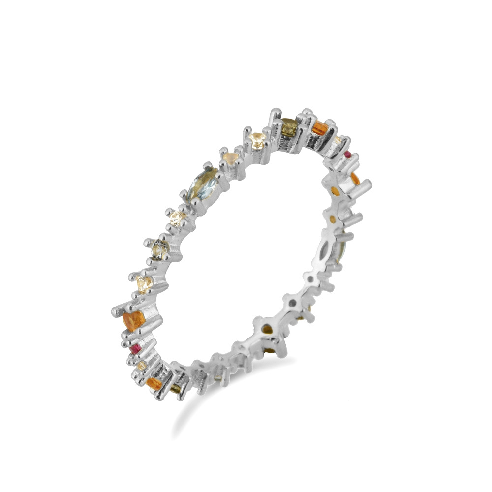 Sterling Silver Irregular Rainbow Zircon Marquise Ring