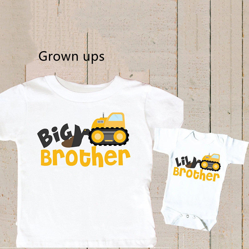 Yellow Excavator T-Shirt Parent-Child Short Sleeve