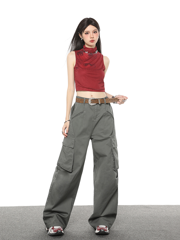 Title 4, Multi Pocket Loose Casual Straight Wide Leg Pants