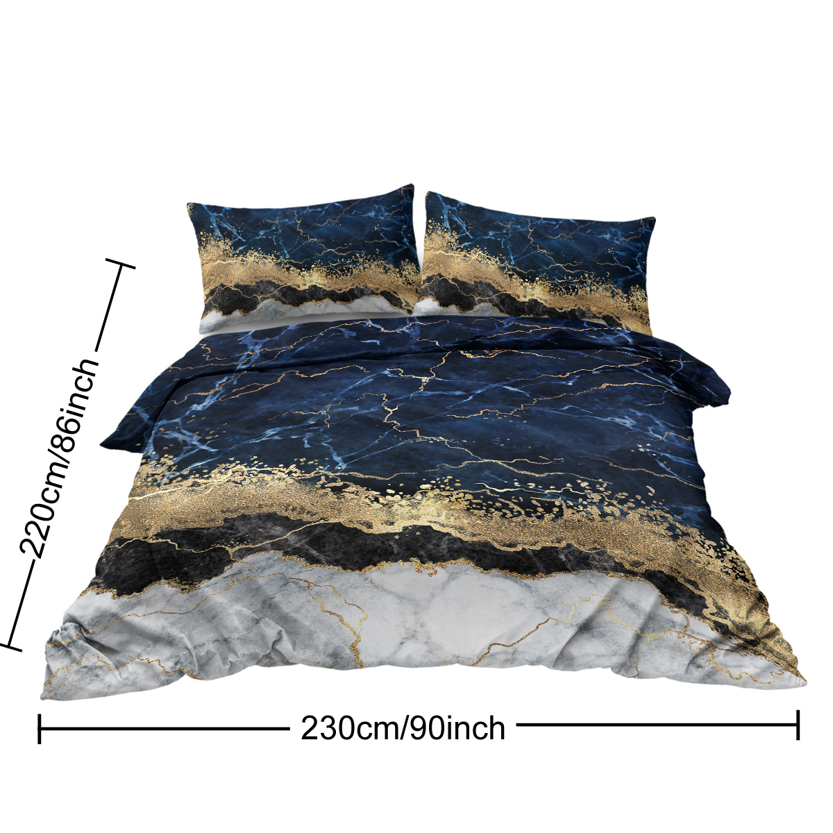 Chic Marble Bedding White Marble Gilded Navy Blue Duvet Cover Set Trendy Printed Design Bed Quilt Cover Set King 1 Duvet Cover 2 Pillowcases — foto 4